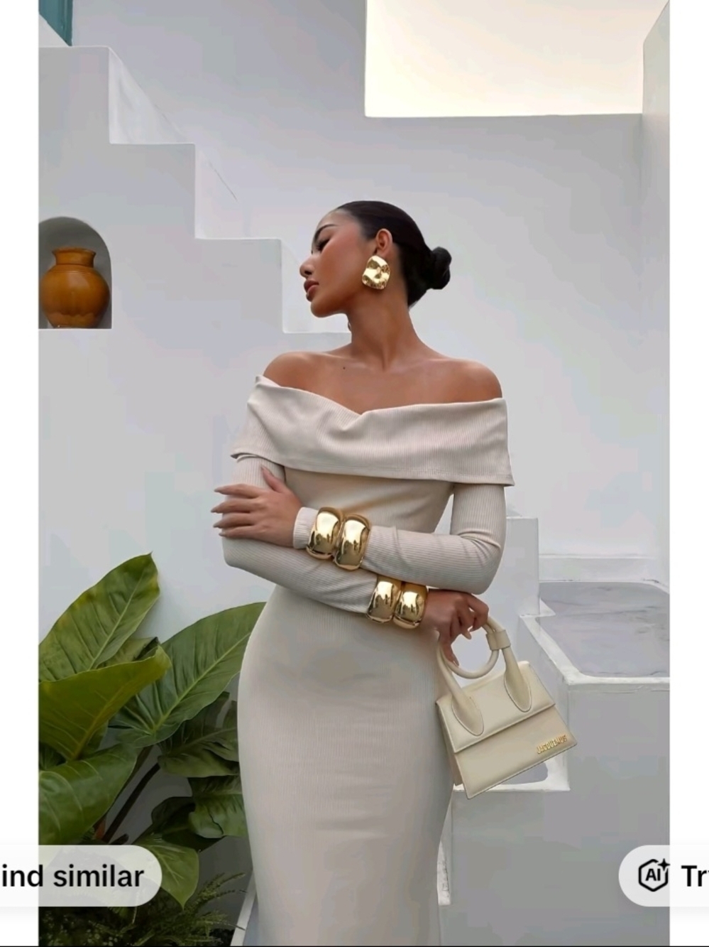 Fashion Nova Off-Shoulder Cream Maxi Dress
